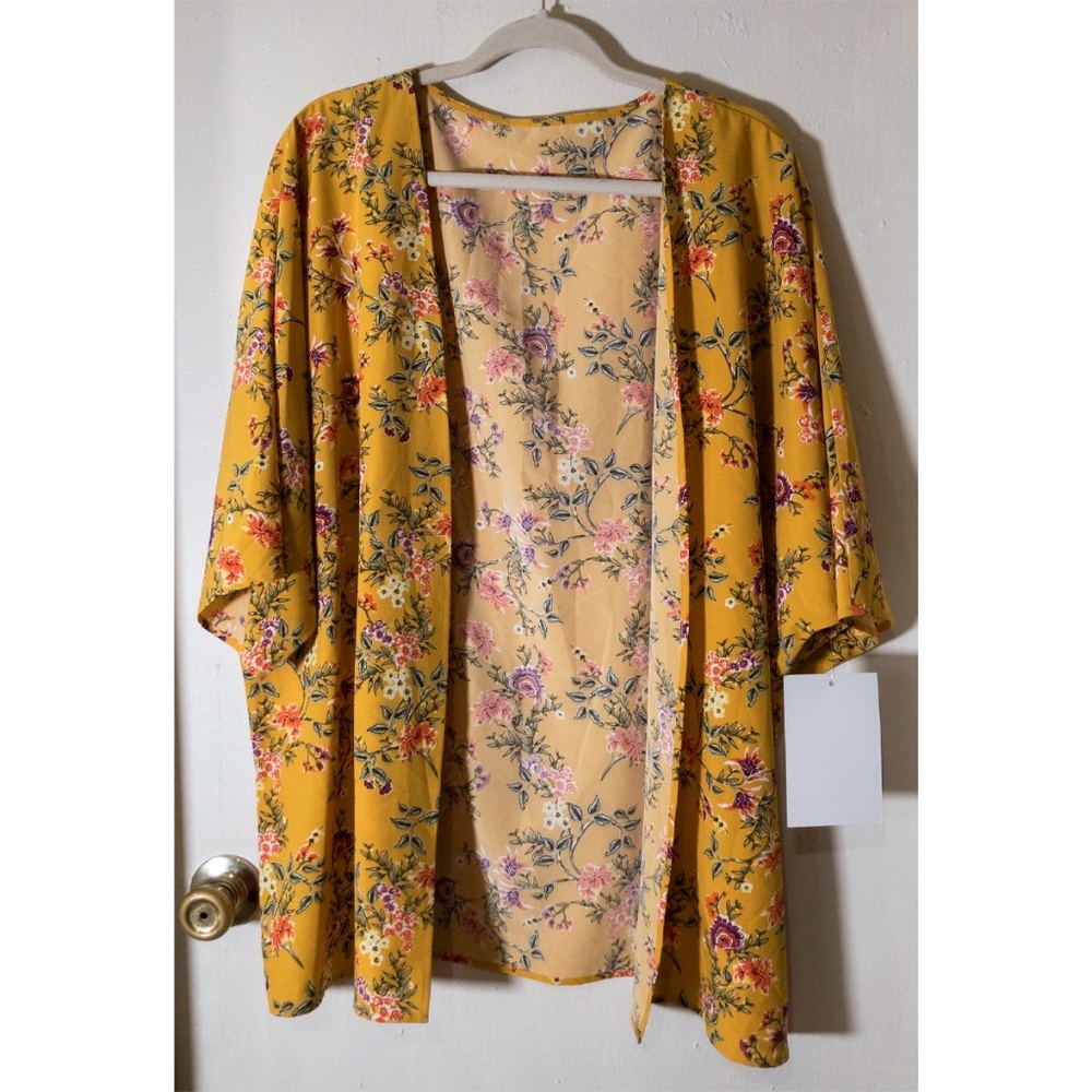 NWOT Mustard Yellow Floral Kimono